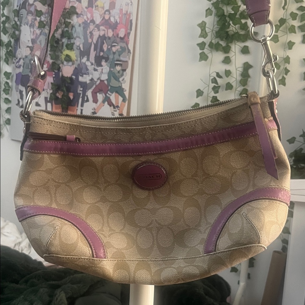 Coach Tan and Pink Shoulder Bag